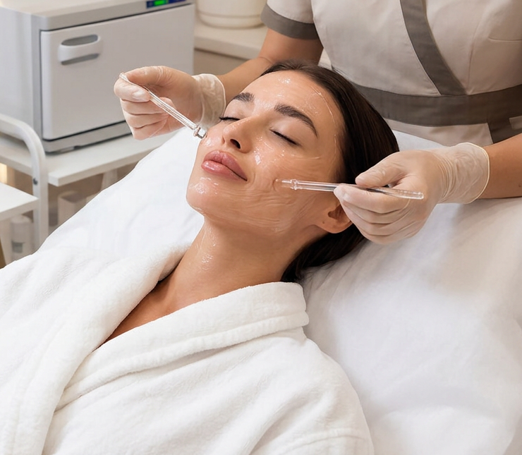 Provider applying a chemical peel solution during a treatment
